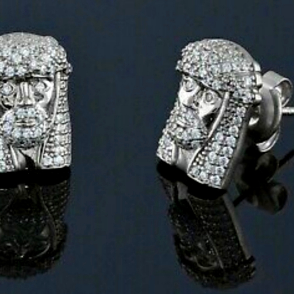 ✅ Platinum Series Jesus Face Diamond Stud Earrings